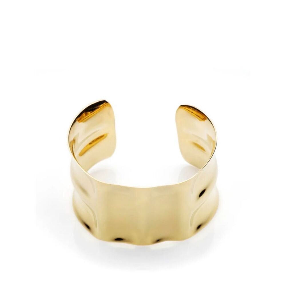 Mayamar Gold Hammered Sculpted Wide Cuff Bracelet 24k dipped plating - Picture 3 of 9